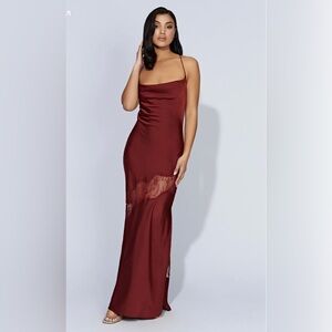 CHANDRA
Lace Detail Satin Maxi Dress XS - Cherry Chocolate